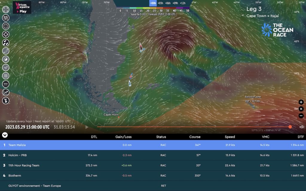 The Ocean Race 2022-23 - 28 de marzo de 2023, Biotherm cruzando Ciudad del Cabo en el día 30 de la Etapa 3.